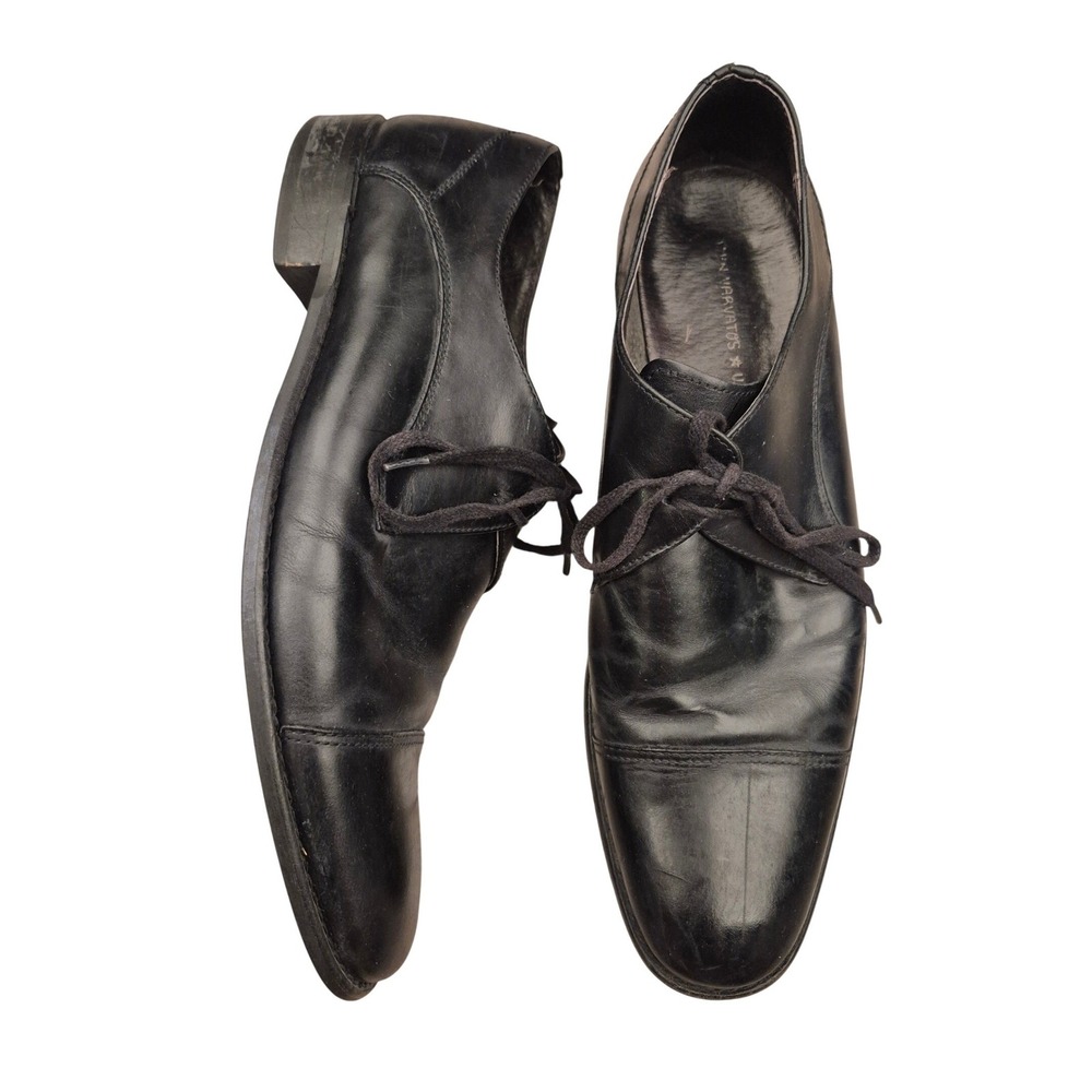 John Varvatos USA Mens Black Leather Cap Toe Derby Dress Shoes Lace Up 11.5 M